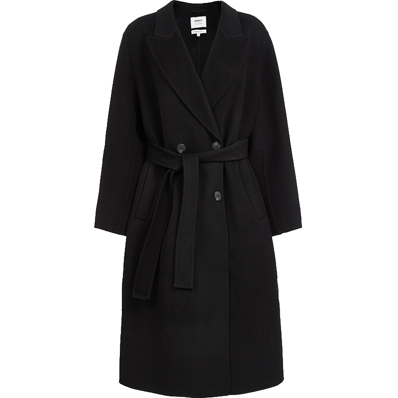 ONLY 2025秋季100%綿羊毛雙面呢純色長款毛呢大衣女|12536U002