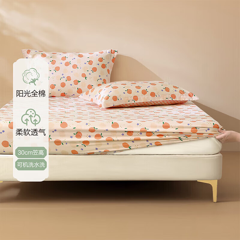 百丽丝床笠纯棉清新水果印花床笠单件学生宿舍单人床笠 全棉印花床笠 120cm*195cm