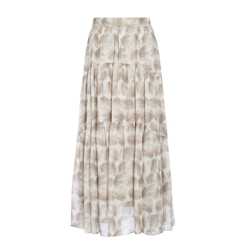 歌力思（ELLASSAY）2025秋季新款100%桑蠶絲流明花卉簡(jiǎn)約A字半身裙女EWF363Q01100 駝寫意 XS