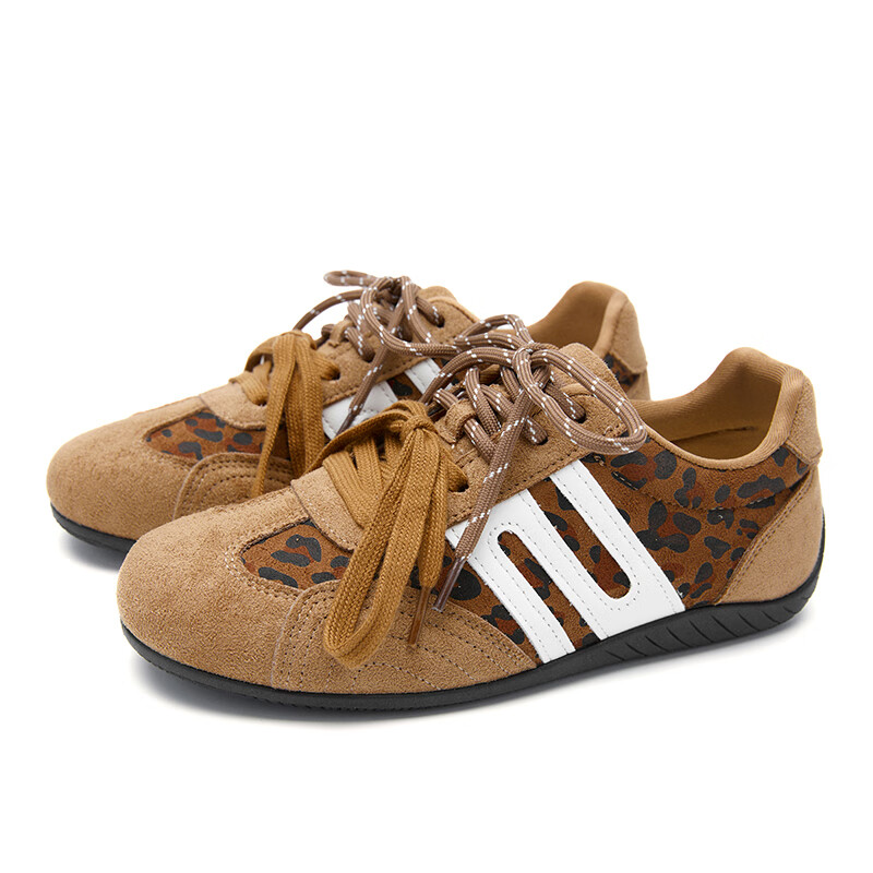 西遇（Westlink）软底德训鞋女2025新款秋季超火双鞋带豹纹休闲红色平底运动鞋 豹纹色 (预售15天） 38 (240)