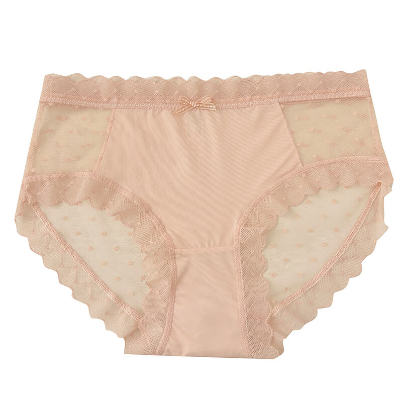 稚蝶蕾丝纯欲风网纱中腰纯棉裆三角内裤法式性感透明超薄女士内裤 混色 随机 3条 L 【95-125斤】
