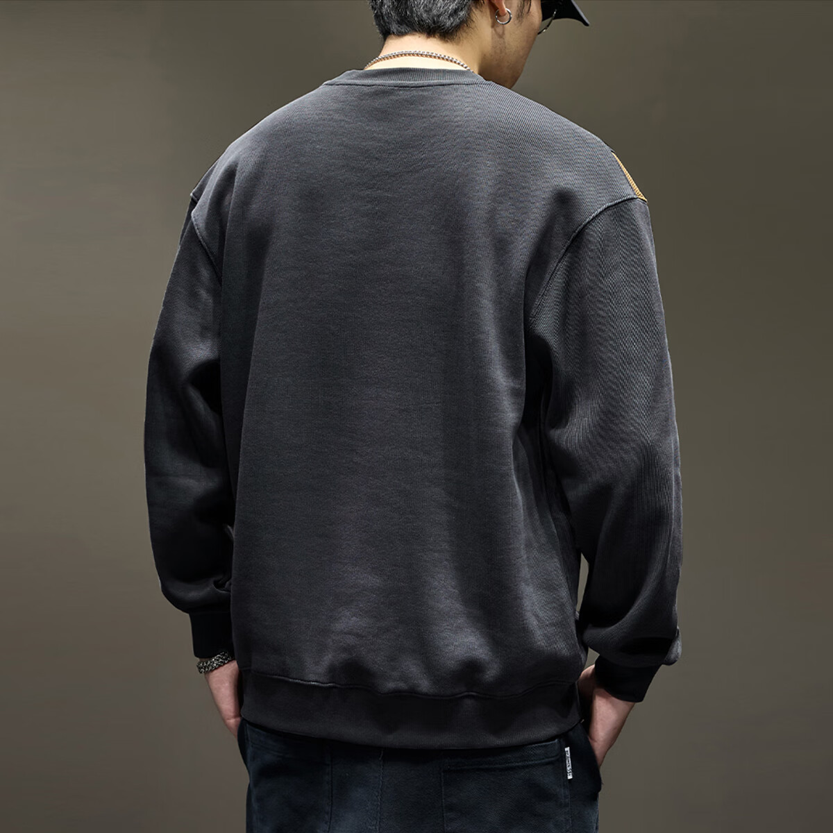 新百伦重磅卫衣男士秋冬款宽松大码长袖t恤高端加绒加厚上衣外套男 深灰 加绒 2XL 码【建议160-180斤】