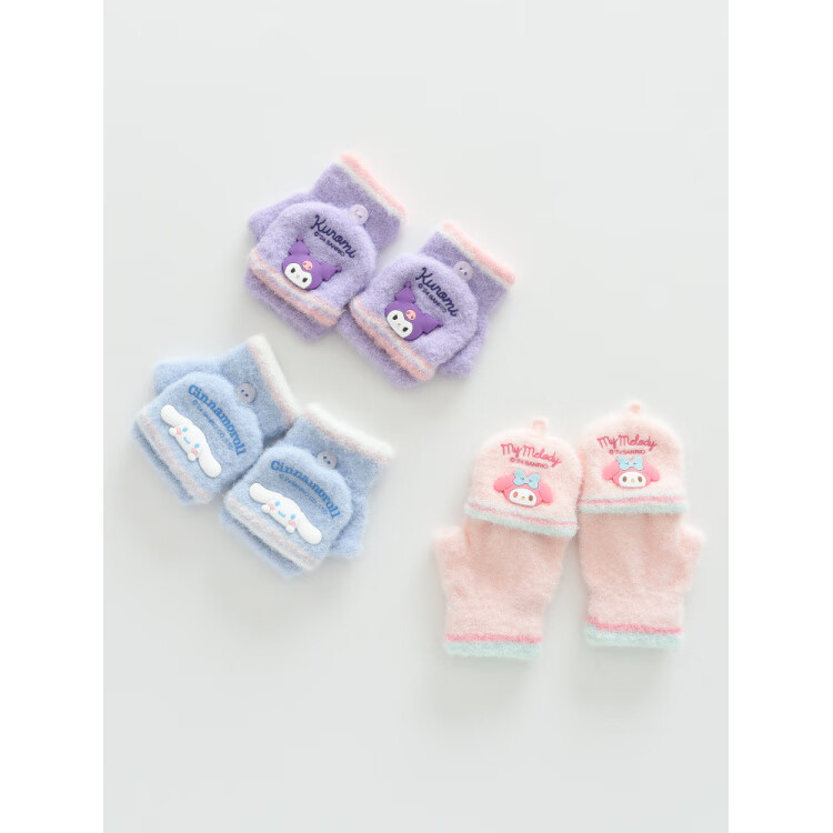 G.duck小黄鸭秋冬季儿童翻盖半指手套冬天保暖宝宝婴幼儿薄款1-3-5-8岁 美乐蒂 粉色 0-3岁 建议参考年龄