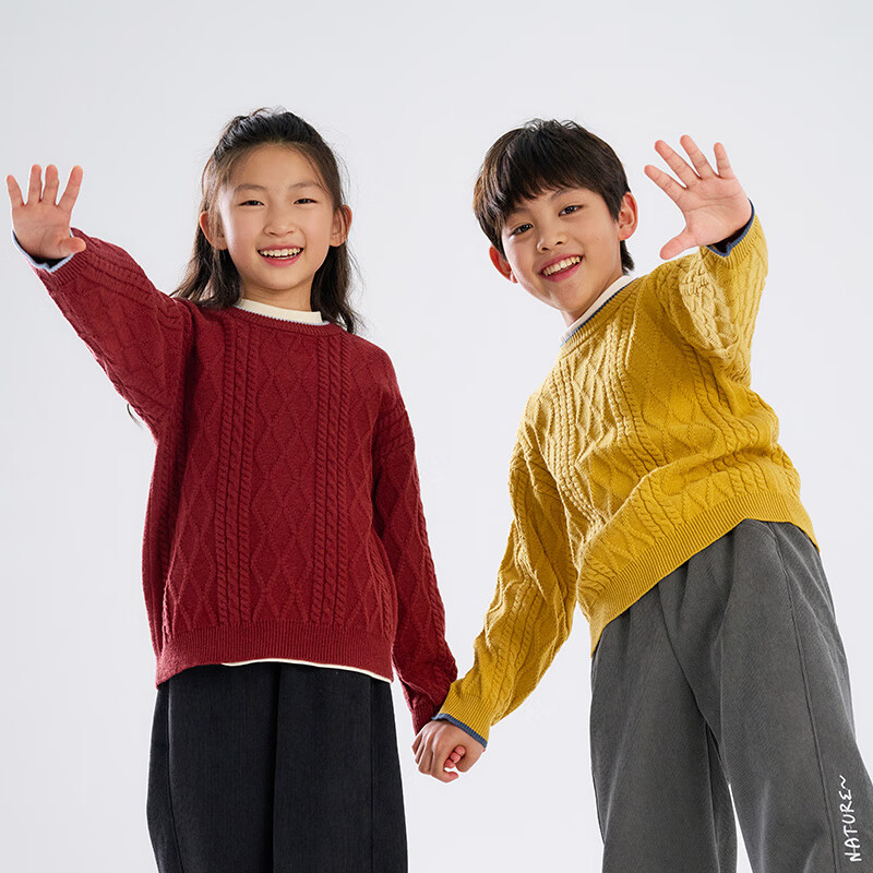 棉花堂（cottontown）【抗静电】棉花堂男童毛衣春秋新款儿童秋冬针织衫男孩打底线衣 酒红 160 160/76