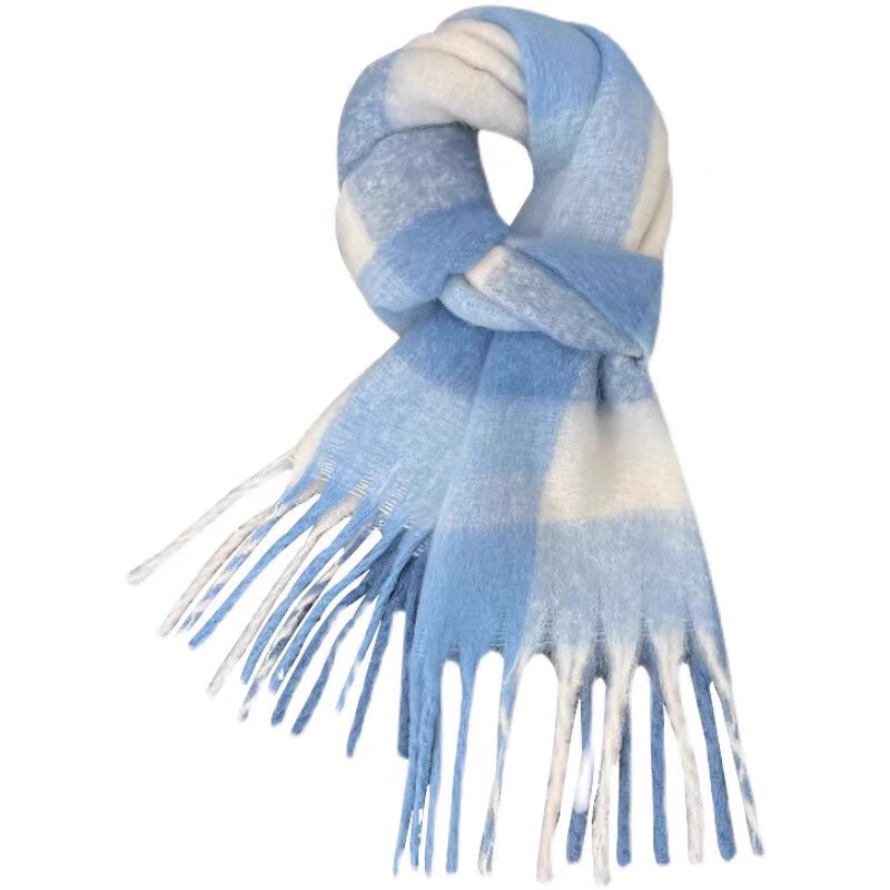 蝴蝶少女杨超越同款围巾女冬季两用韩版披肩保暖格子加厚围巾2025新款围脖 蓝白格子 【杨超越同款】