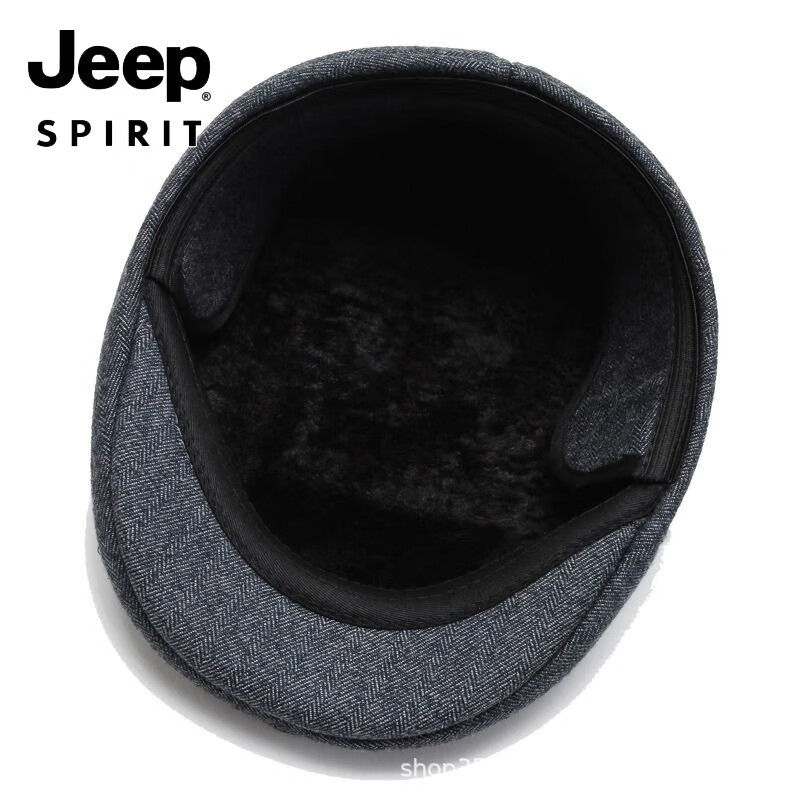 吉普（JEEP）中老年人前进帽帽子男士秋冬鸭舌帽爸爸护耳冬天老头帽加厚大头围 【深灰帽子+围巾】加厚加绒 S(57-58cm)较小头围