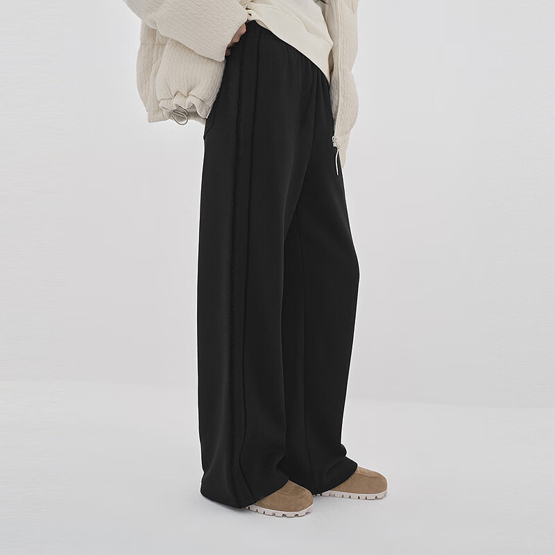 乐町【商场同款】乐町直筒针织长裤冬新款雪尼尔阔腿休闲裤C1GHF4412 黑色(现货) XL