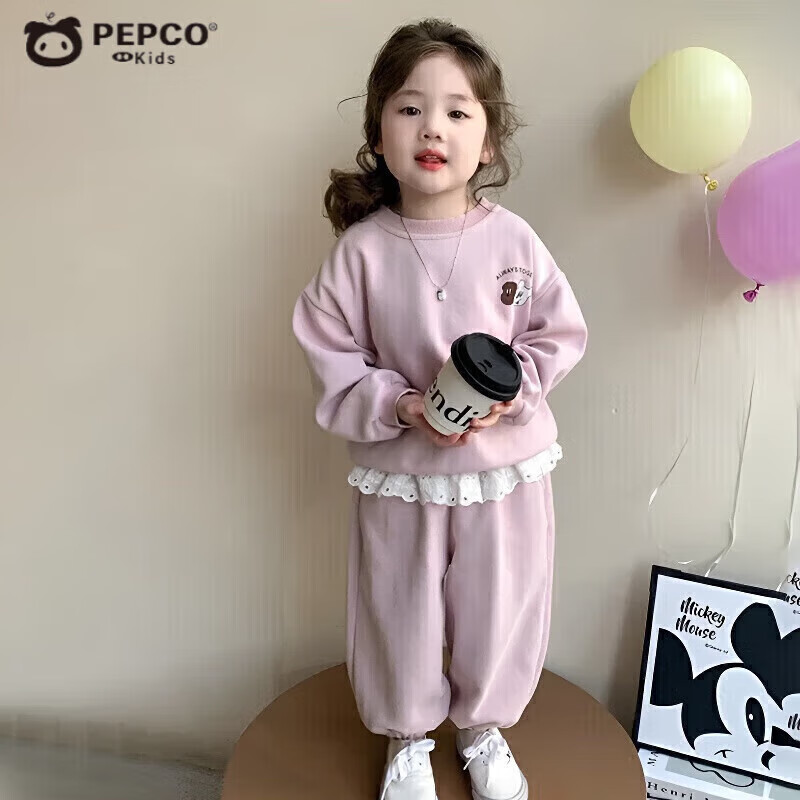 小猪班纳（PEPCO）女童卫衣套装可爱卡通印花秋季新款儿童洋气秋装宝宝屁帘裤两件套 KB双狗印花套装-粉色 90 (建议身高75-85cm)