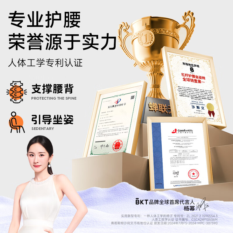 BKT护腰坐垫椅垫久坐神器人体工学腰靠垫美臀靠背垫汽车座椅元旦礼物 任选2支