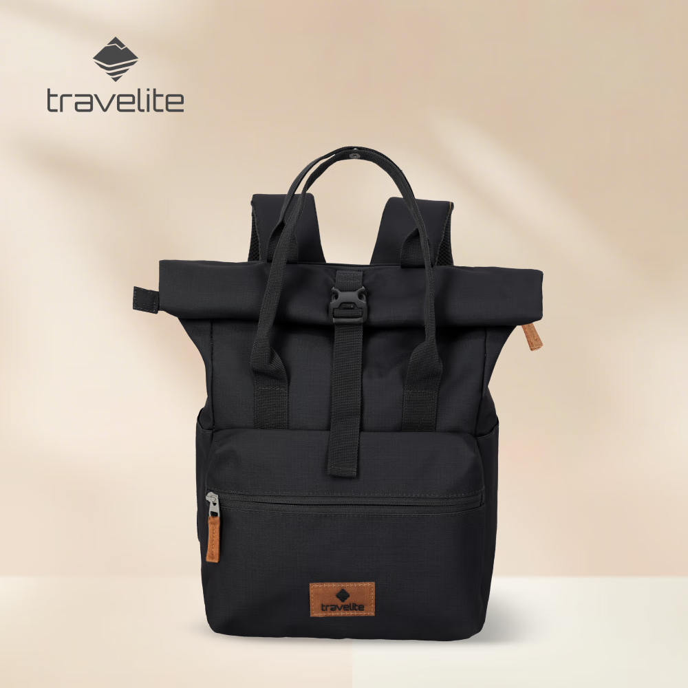 travelite旅行包 女士大容量双肩包轻盈行李包商务电脑包德国Basics送女友 乌木黑 常规尺寸 11L-14L（扩展后）