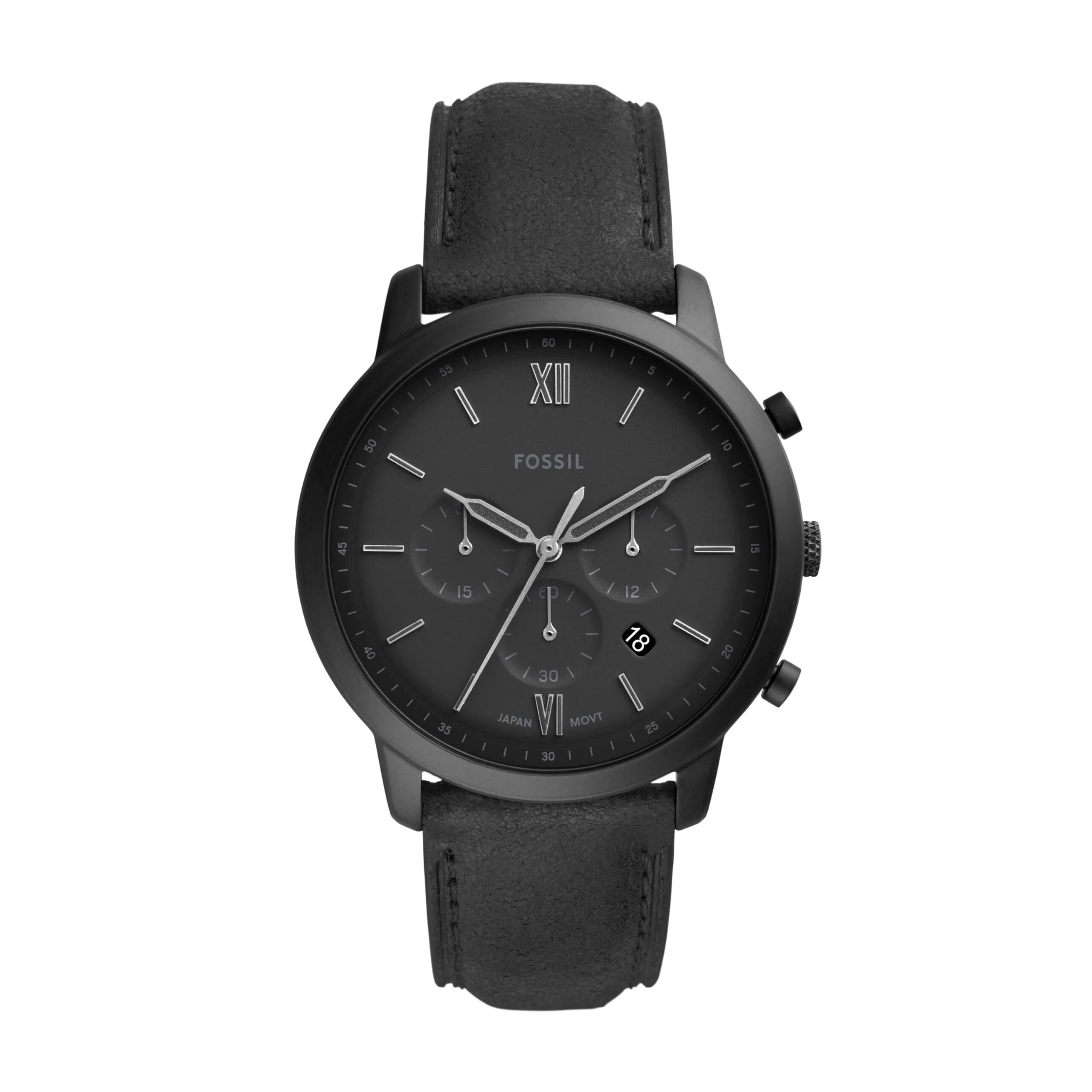 Fossil Men's Neutra Quartz Stainless Steel and Leather Black Leather 44MM