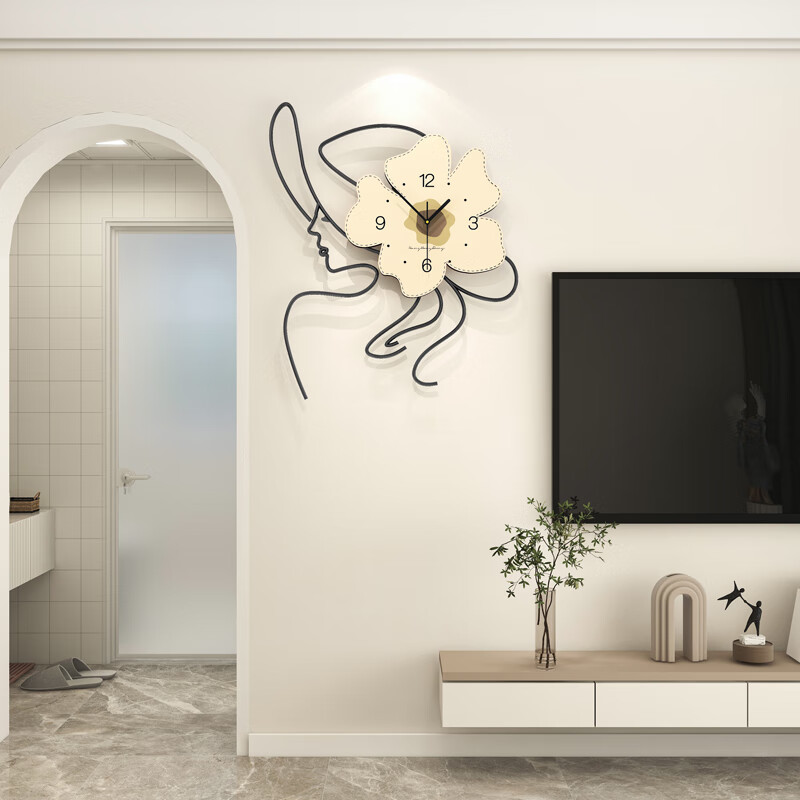 赟娅现代简约大气高级餐桌挂钟创意餐厅装饰时钟钟表客厅挂墙圣诞礼物 一路生花【48*57CM】