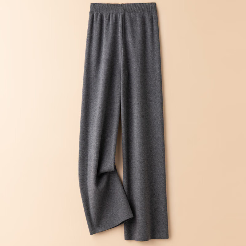 FOURDATRY秋季新款松紧高腰垂感显瘦羊毛休闲针织裤直筒阔腿裤百搭女款外穿 浅驼色 XL