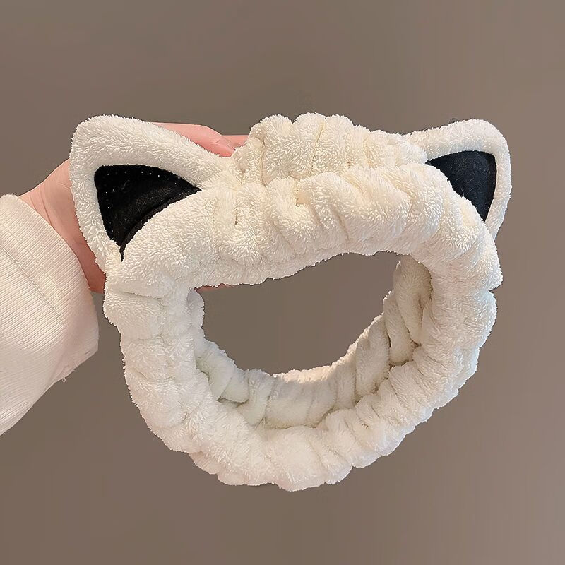 加恩倍2025露思同款卡通猫耳束发带女敷面膜头箍洗漱发箍头套洗脸束发带 猫儿束发带加厚2个【咖色+白色】