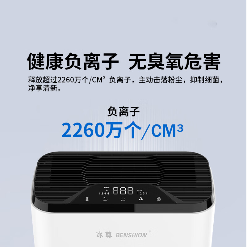 冰尊（BENSHION）空气净化器家用除甲醛除菌99%负离子2260万童锁宠物吸毛除PM2.5除粉尘静音P5 机器标配
