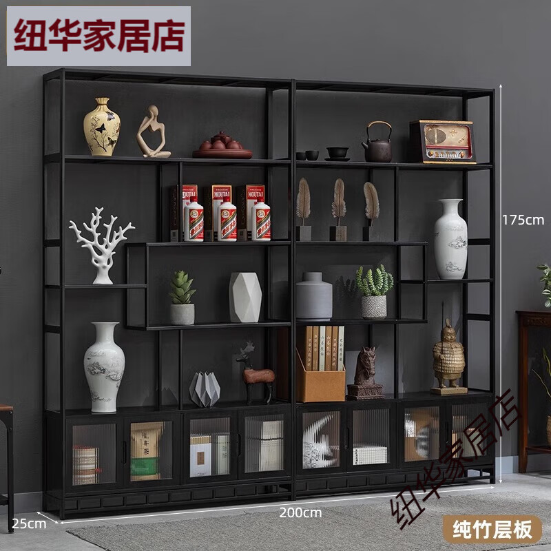 淘之良品手辦展示柜博古架中式茶柜陳列柜子茶葉置物貨架模型樂高玩具煙柜 [組合]長虹四門-100長(純竹層板)