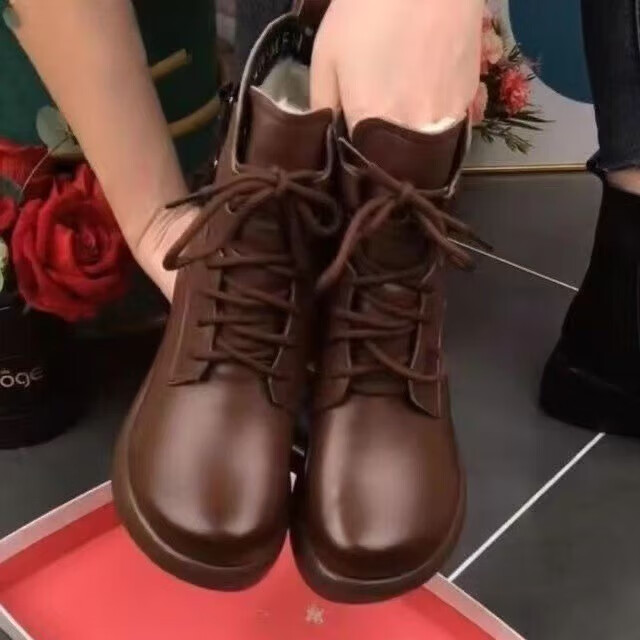 2025年秋冬新款加绒中老年妈妈靴松糕厚底纯色CLp女加绒鞋子jd 棕色 37