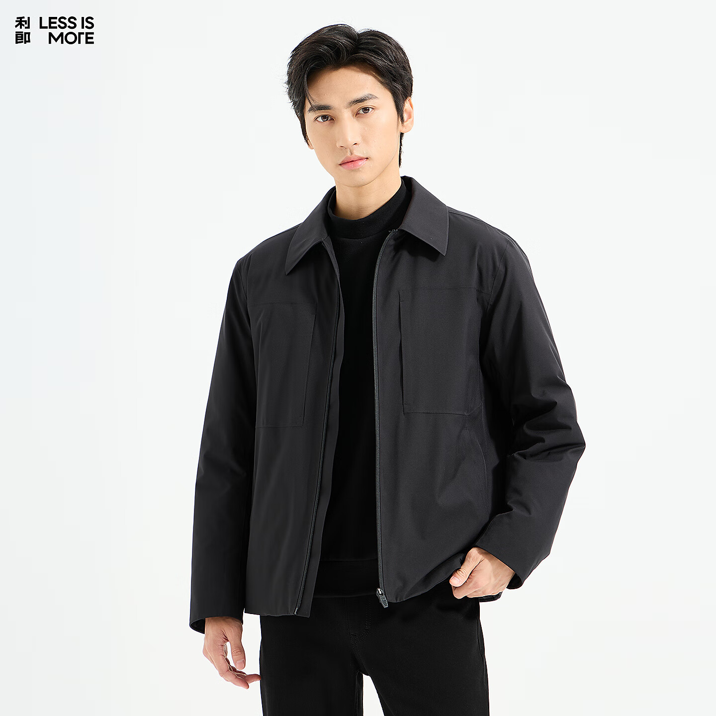 利郎轻时尚男装【商羽鲜绒】羽绒服男白鹅绒拉链翻领青年通勤行政外套 黑色（1Y） 3XL (185)