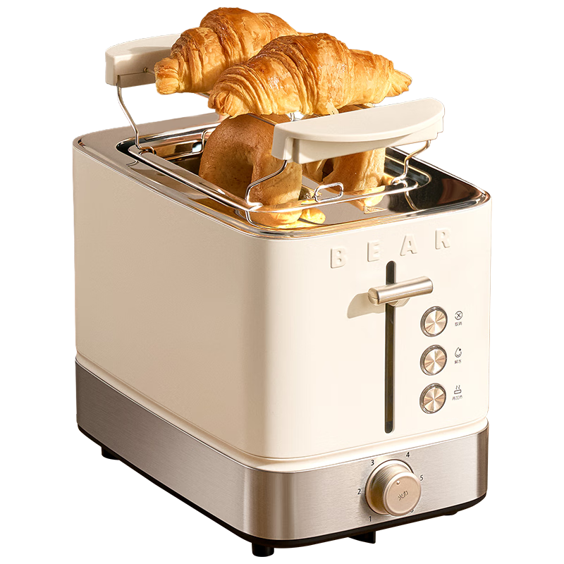 小熊（Bear）早餐機(jī) 烤面包機(jī) 吐司機(jī)饅頭 多士爐 三明治機(jī)多功能家用自動(dòng)小型烤面包片輕食機(jī)不銹鋼 DSL-F02H5 | 6檔速熱丨高品質(zhì)全鋼