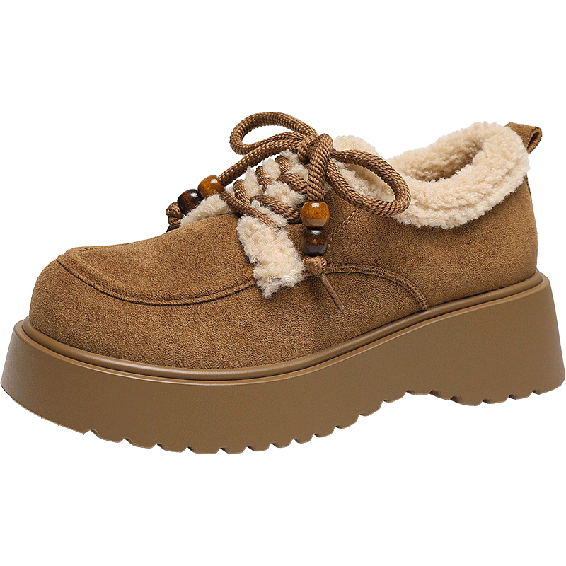 ZHR勃肯鞋女2025新款冬季加絨保暖女鞋軟厚底雪地靴棉鞋JF361B栗色39