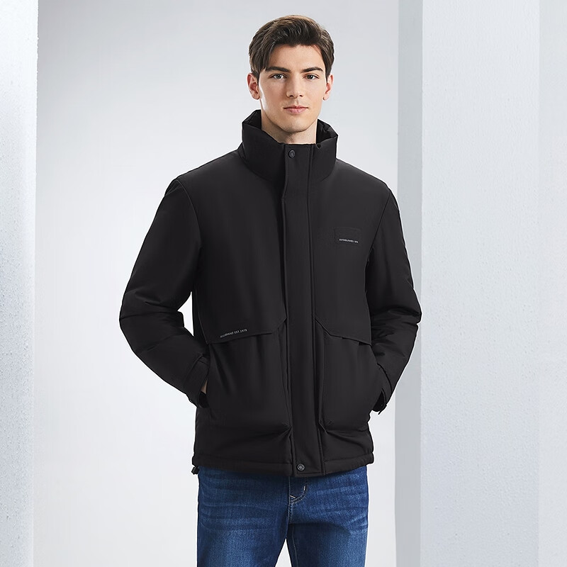 柒牌（SEVEN）【白鸭绒】男装立领羽绒服男冬季石墨烯商务防风外套 黑色 M (170) 170/88A