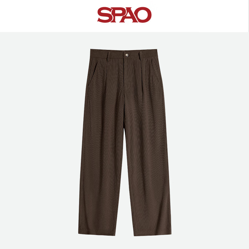 SPAO经典灯芯绒休闲长裤男2025年秋季新款厚实垂感直筒裤SPCK25SK06XY 咖#纯色 XL