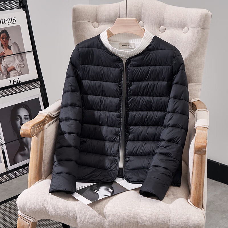 胖东来绒棉服内胆反季处理轻薄女短款2025新款胖东来同款 棉衣黑色 明天恢复69 2XL 110-120斤