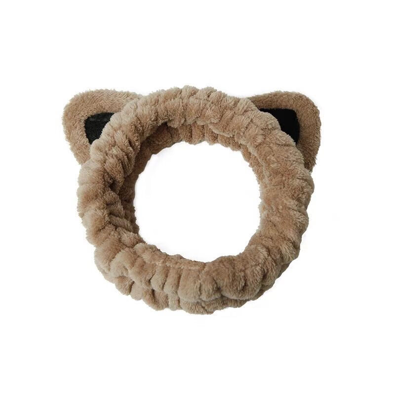 加恩倍2025露思同款卡通猫耳束发带女敷面膜头箍洗漱发箍头套洗脸束发带 猫儿束发带加厚2个【咖色+白色】