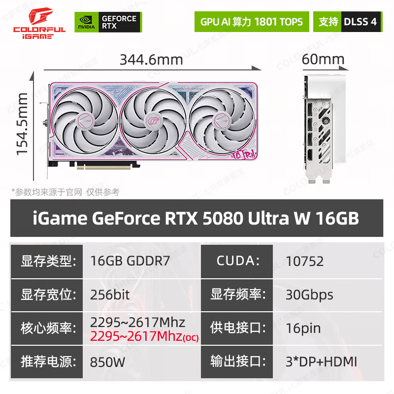 七彩虹（Colorful） iGame RTX 5080 显卡 火神 16G 电脑 电竞台式机 游戏显卡 RTX 5080 Ultra W 16G 白色 【5080 单品丨全新保障】