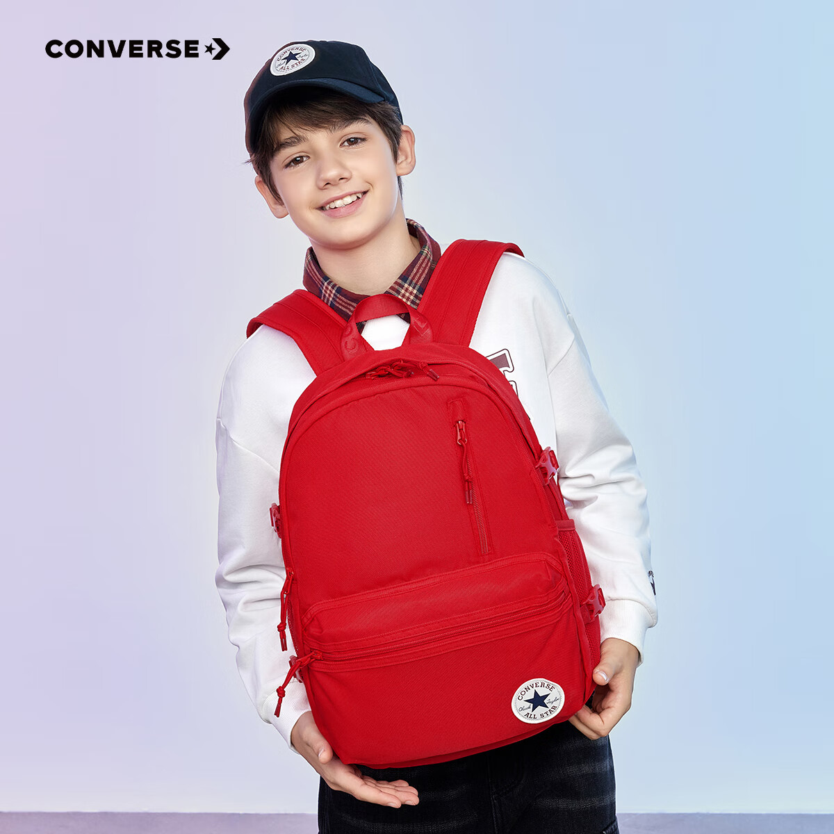 Converse匡威儿童书包年新款初中小学生背包双肩包男女童包包 学院红 M【30*13.5*43cm 约17L】