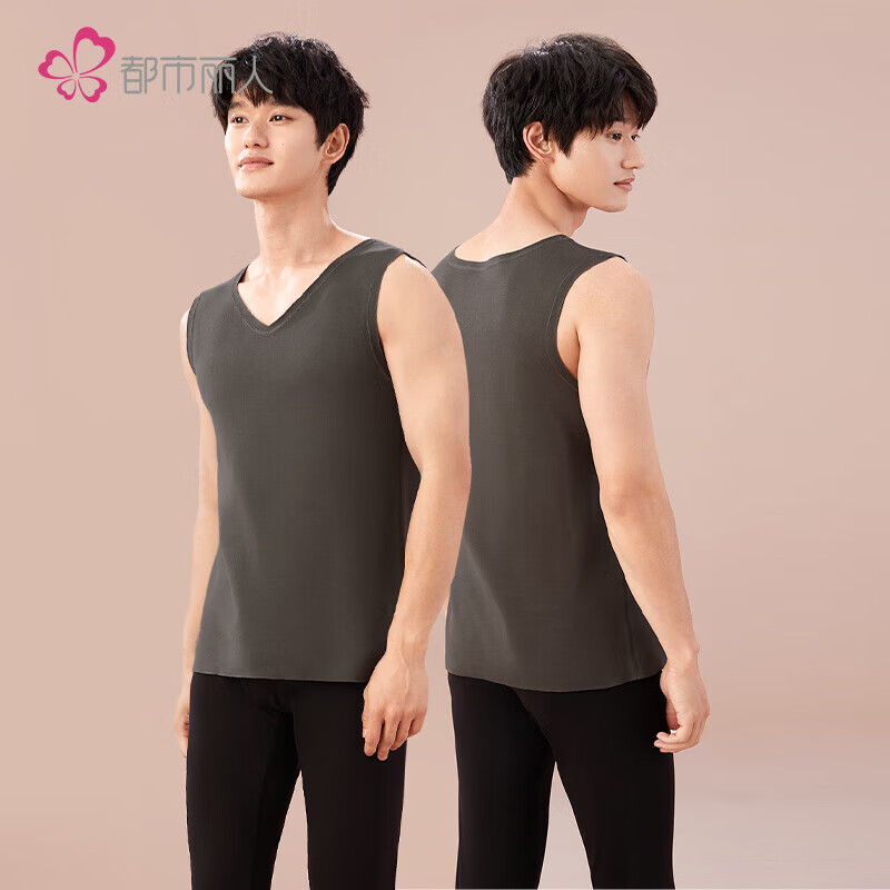 都市丽人【山羊绒温感】男士舒暖秋冬厚打底双面磨毛无痕背心保暖男4W24A1