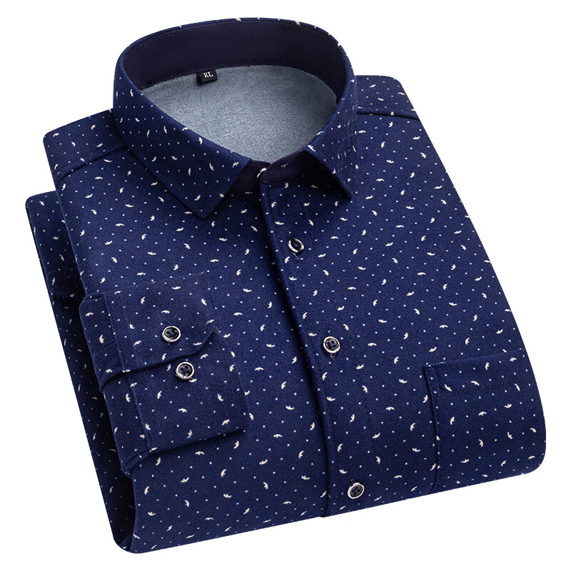 男士保暖长袖衬衫冬季加绒加厚加大码宽松休闲格子 蓝色 4加绒加厚88-1 3XL 建议145到160斤