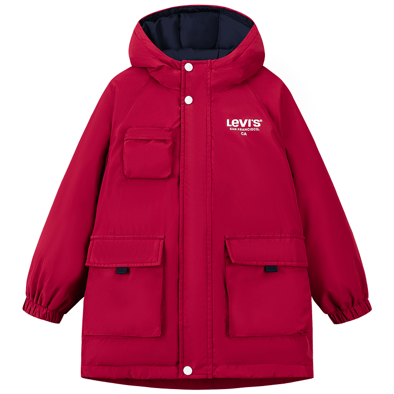 Levi's【新年馬年】李維斯兒童羽絨服紅色中長款男童冬季保暖外套童裝女 辣椒紅 160 /76 充絨量170g【建議身高152-158cm】