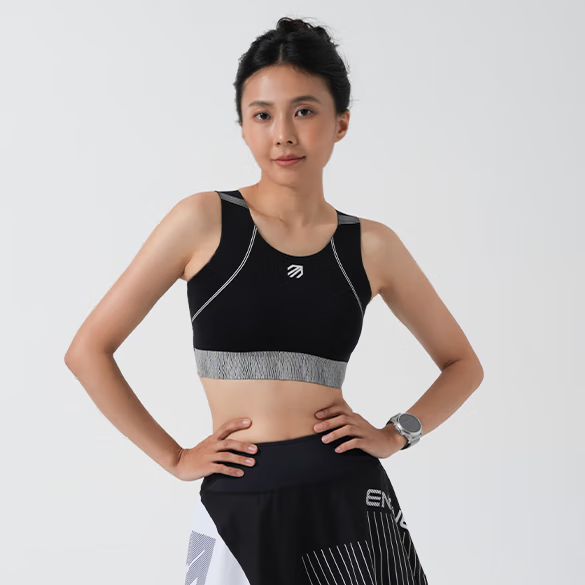 引擎鸟羽蝶运动内衣女无痕瑜伽健身美背马拉松跑步体考防磨防震文胸背心 黑色 XL