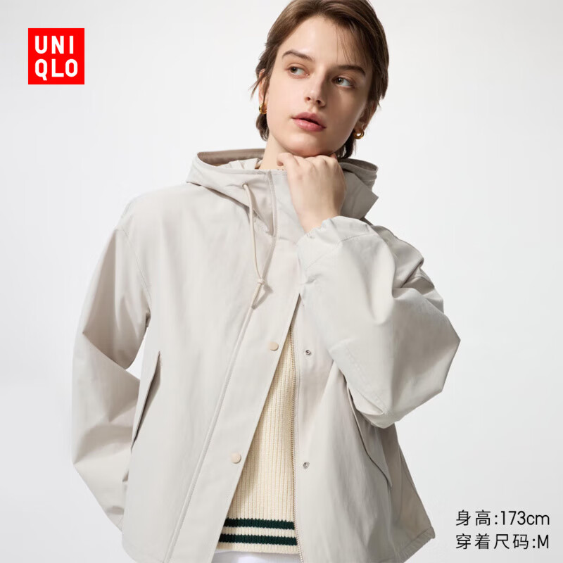 优衣库女装休闲连帽短外套/时尚百搭25秋冬新款479229 31 米色 M /160/84A