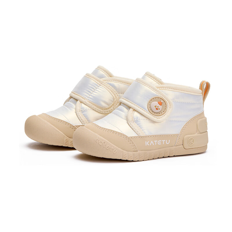 卡特兔学步鞋2025冬季新品宝宝鞋子防滑耐磨加绒保暖高帮儿童棉鞋 白杏 23 内长约15cm 脚长约13.0-13.6