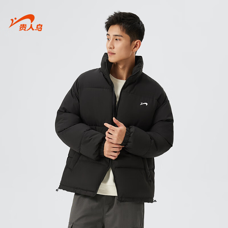 贵人鸟男士棉服冬季新款立领防风舒适保暖宽松面包服立领棉衣情侣厚外套 黑色 XL