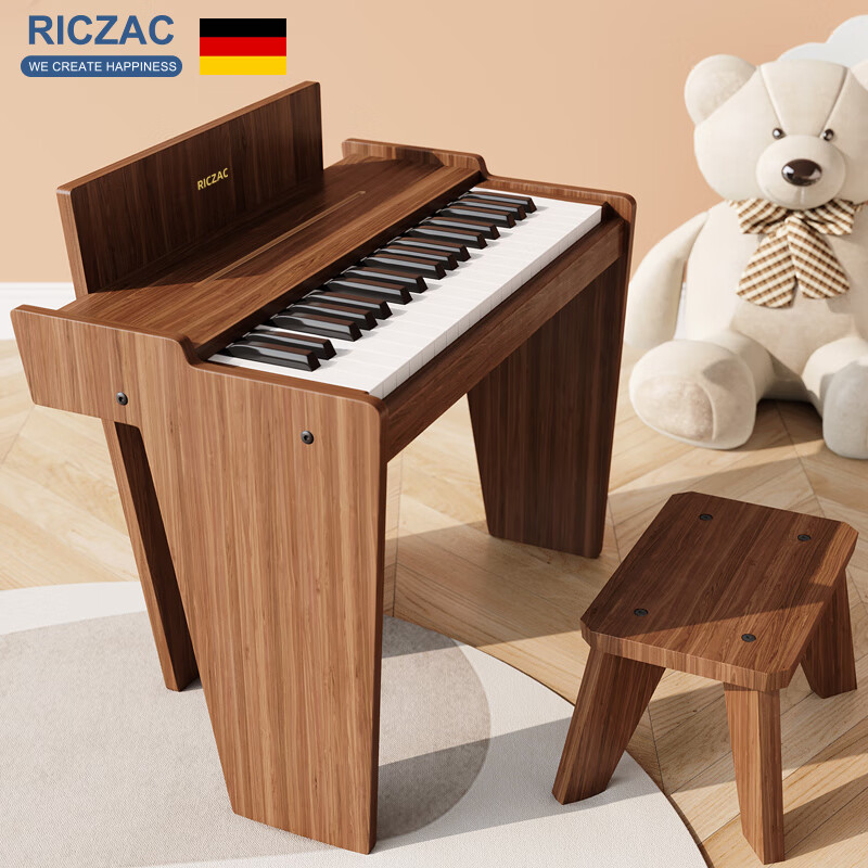 RICZAC德国儿童钢琴电子琴音乐玩具可弹奏宝宝小女孩初学者男孩木质家用 胡桃木色