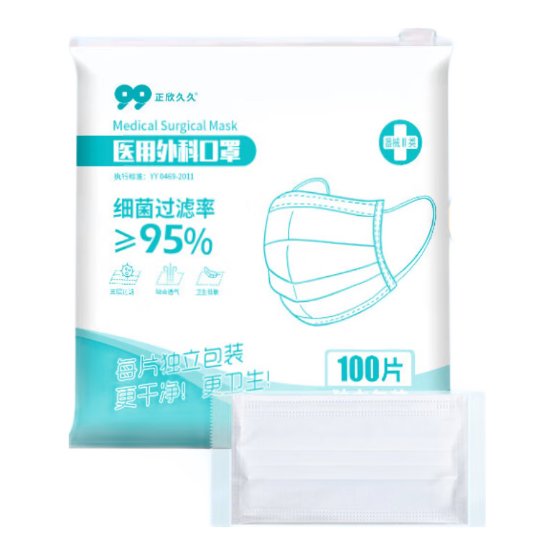 【独立100片】医用口罩透气口罩加宽耳带三层防护面罩防晒防花粉 白色【每一片独立】100只/1袋