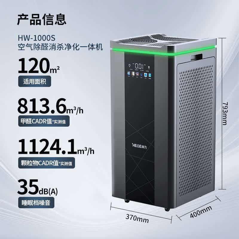 赫为空气净化器消毒机除甲醛除雾霾除菌去异味除病菌病毒除烟味一体机家居用办公医用HW-Y1000S