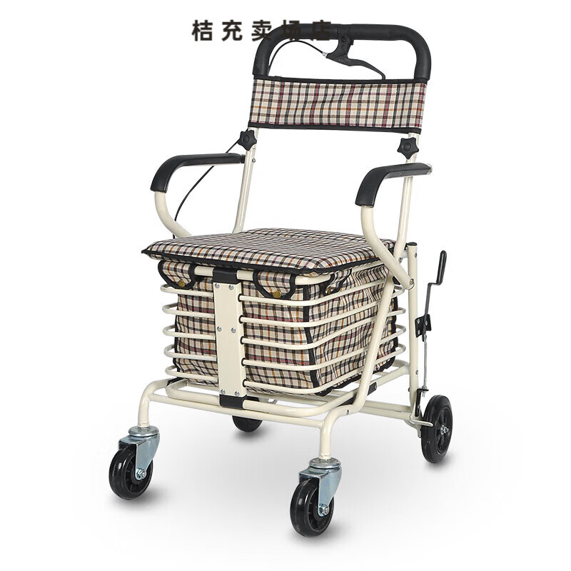 衡互邦老年購物車代步車折疊座椅四輪拉桿買菜休閑手推車?yán)先死?可折疊款