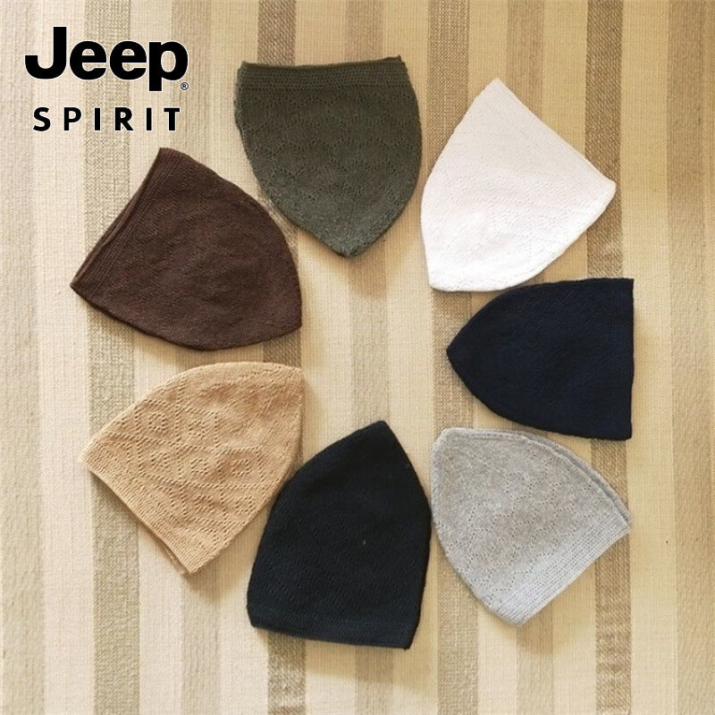 JEEP回族帽子男瓜皮帽针织帽男士透气地主帽回民包头全棉休闲冬 K67-黑色(春夏薄款)高度13-14cm左右回族 55-59(大众头围)