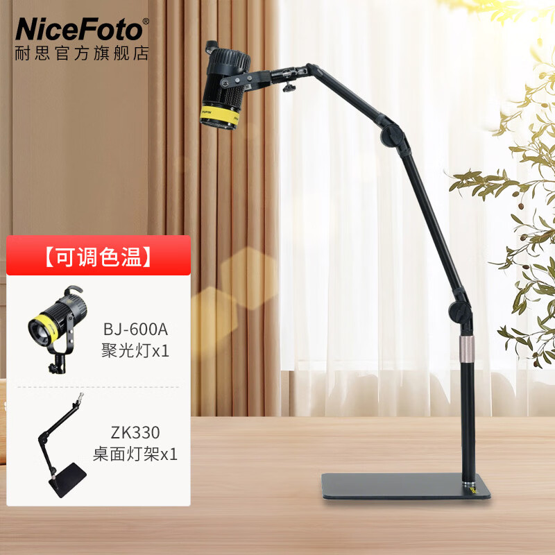 NiceFoto耐思 BJ-600A发丝灯背景氛围补光灯 双色温LED拍摄珠宝首饰摄影短视频网红射灯直播间主播轮廓灯光 【桌面灯架套装】