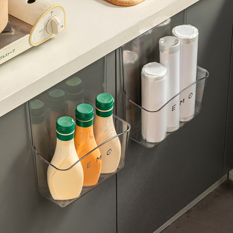 甘香屋柜门收纳盒侧门调料盒厨房姜蒜透明挂篮置物架菜篮保鲜膜垃圾袋盒 透明2个
