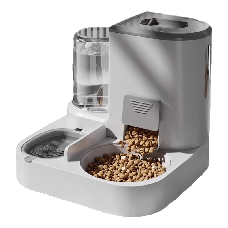 KimPets猫碗狗碗猫食盆猫咪猫粮自动喂食器饮水一体猫盆陶瓷宠物喝水双碗 【特价冲量】二合一喂食喂水灰色