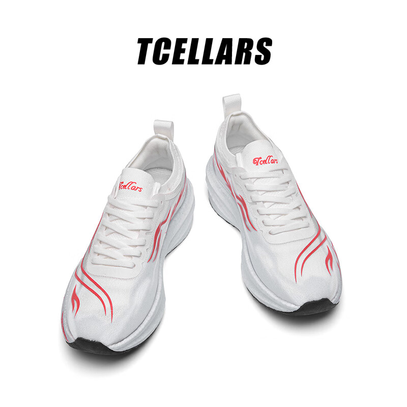 Tcellars跑步鞋男鞋秋季新款厚底耐磨缓震回弹跑鞋轻便透气运动鞋子男款 霞光红 44