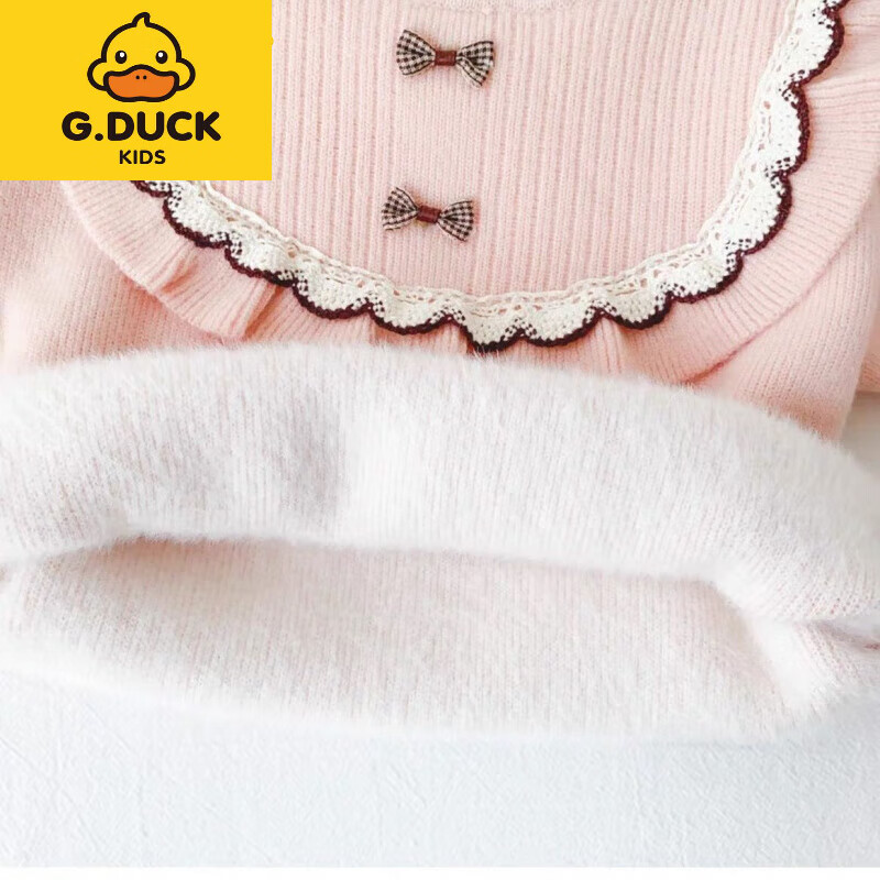 G.duck小黄鸭女童毛衣加绒加厚小童打底衫冬装女宝宝针织衫内搭半高领 粉红色 100 建议身高90-100厘米