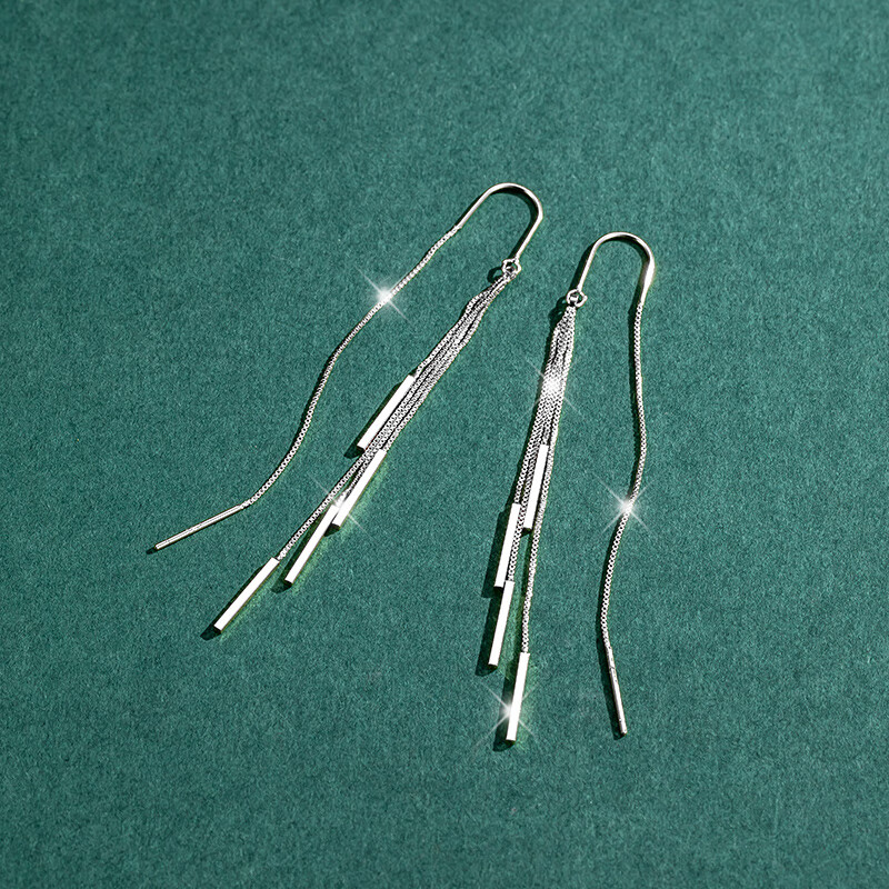 Qlady耳線耳環(huán)2025新款純銀耳飾女小眾獨(dú)特感輕奢耳墜氣質(zhì)耳線 白金色