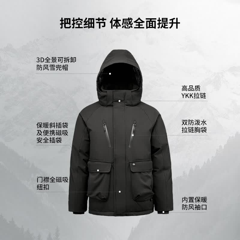君羽户外羽绒服男700高蓬白鹅绒加厚保暖工装大鹅绒服 深蓝 2XL 推荐170-185斤