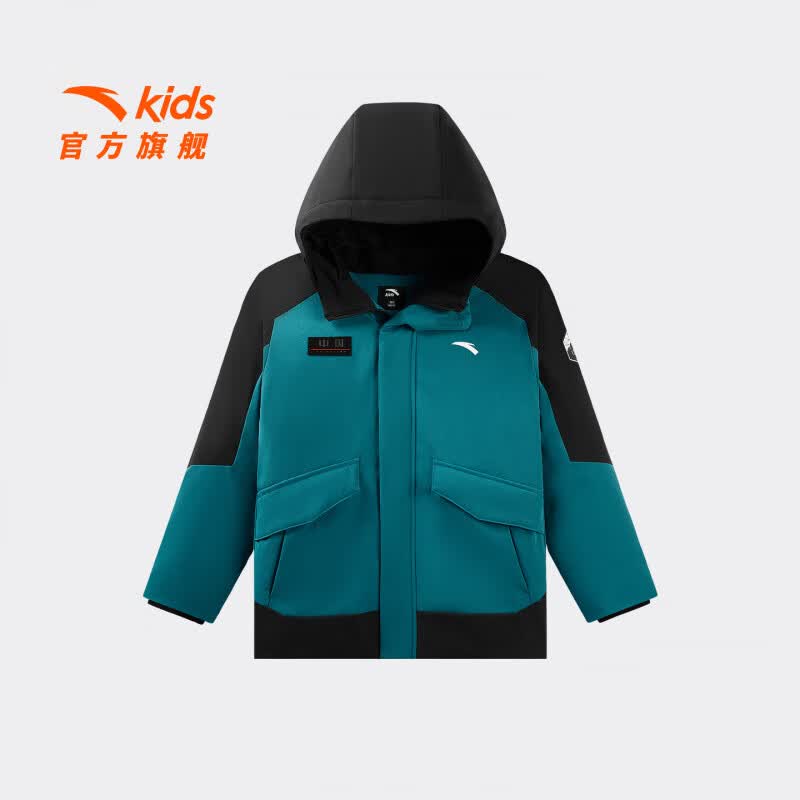 安踏儿童羽绒服男童装2025年冬季中国冰雪户外冰甲热返科技Ⅵ外套上衣 水手蓝-3 150